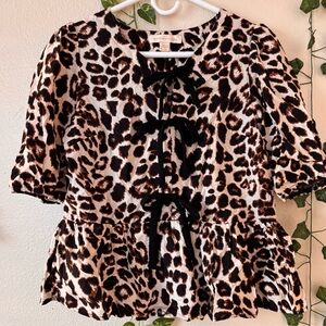 Monteau LA | Leopard Print Blouse with Black Ties